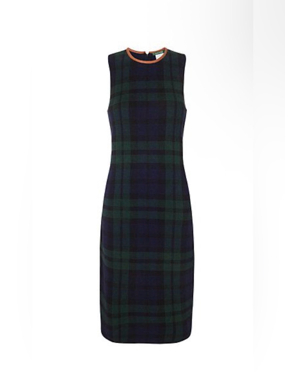 Lauren Ralph Lauren Black Watch Plaid Sleeveless Leather Trim Sheath Dress - XS
